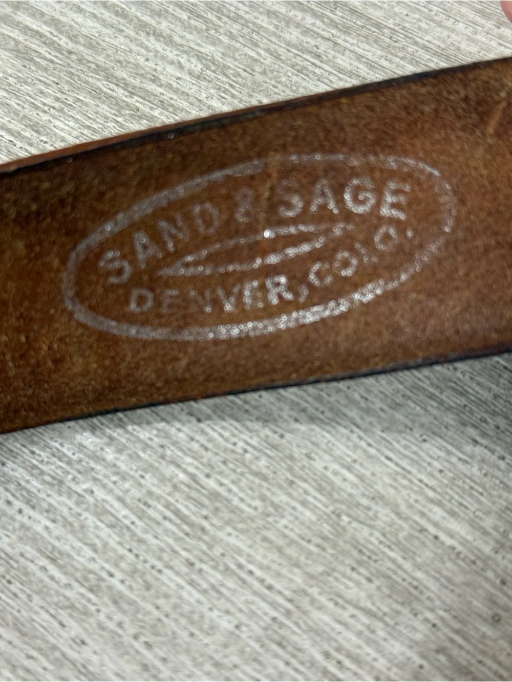Sand & Sage Vintage Brown Leather Western Belt with Silver Cowboy Boot Buckle